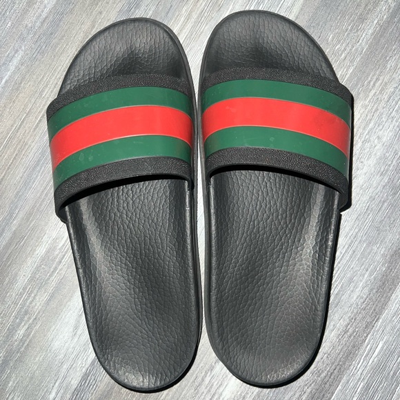 Gucci Black Sandals with Red and Green Stripes - Picture 1 of 7